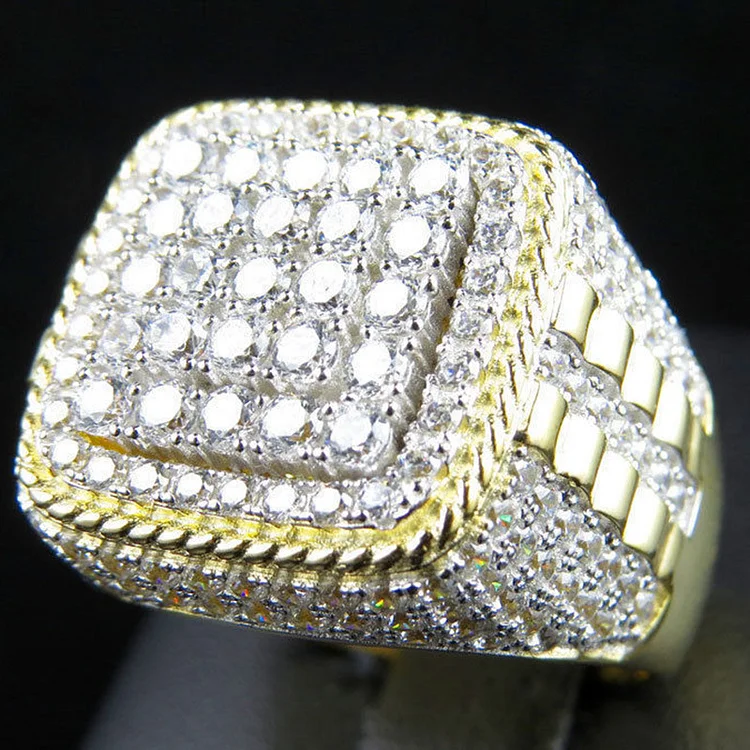 Luxury Hip Hop Charm Gold Silver Color Geometry Stone Ring