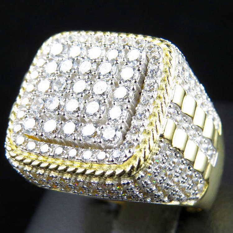 Luxury Hip Hop Charm Gold Silver Color Geometry Stone Ring