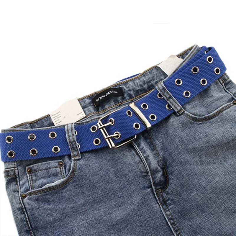 Harajuku Wide Belt Canvas Web Double Grommet Hole Buckle Belt Female Male Hot Waist Strap Belts for Women Men Jeans