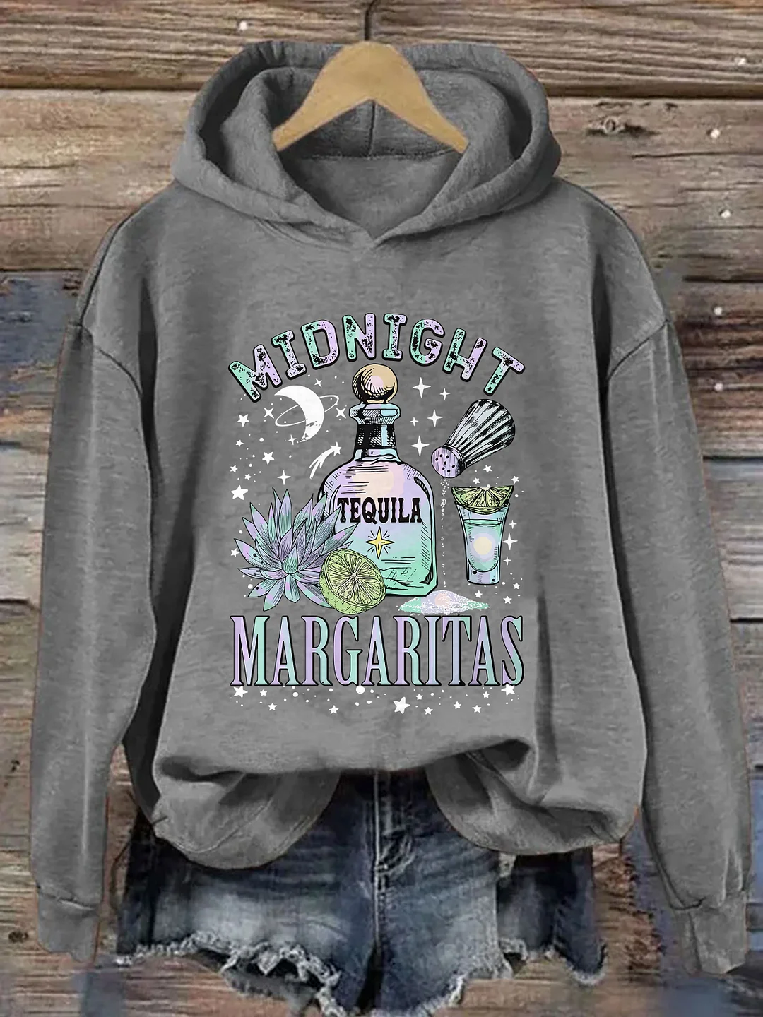 Midnight Margaritas Tequila Bottle Lime Succulent Hoodie