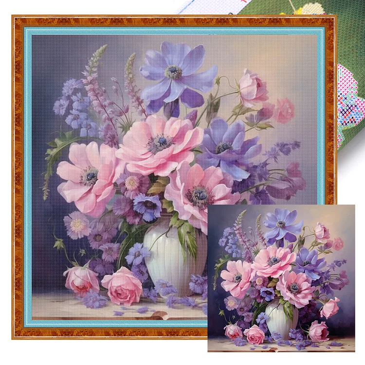 【DIY Brand】Vase 45*45cm 11CT Stamped Canvas Cross Stitch gbfke