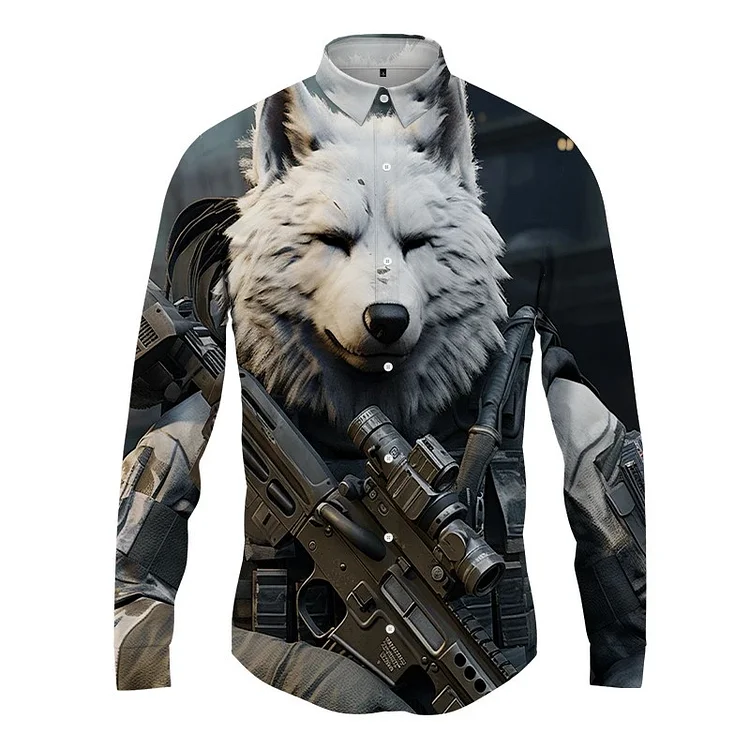 Traceeye Wolf 3D Printed High Quality Men Shirt Man/Women Casual Fashion Long Sleeves Shirts Button Lapel Tops Oversized Unisex Clothing