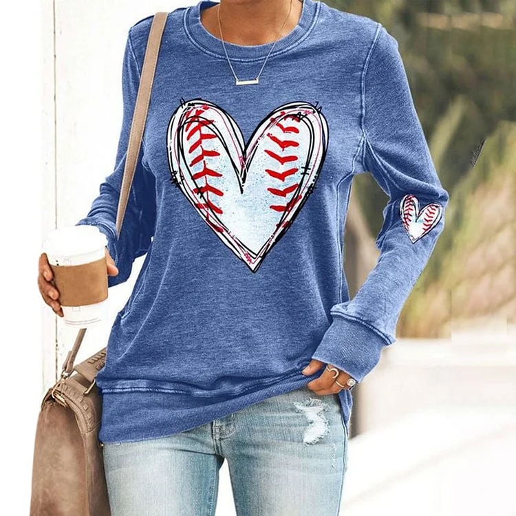 Comstylish Baseball Heart Print Long Sleeve Sweatshirt