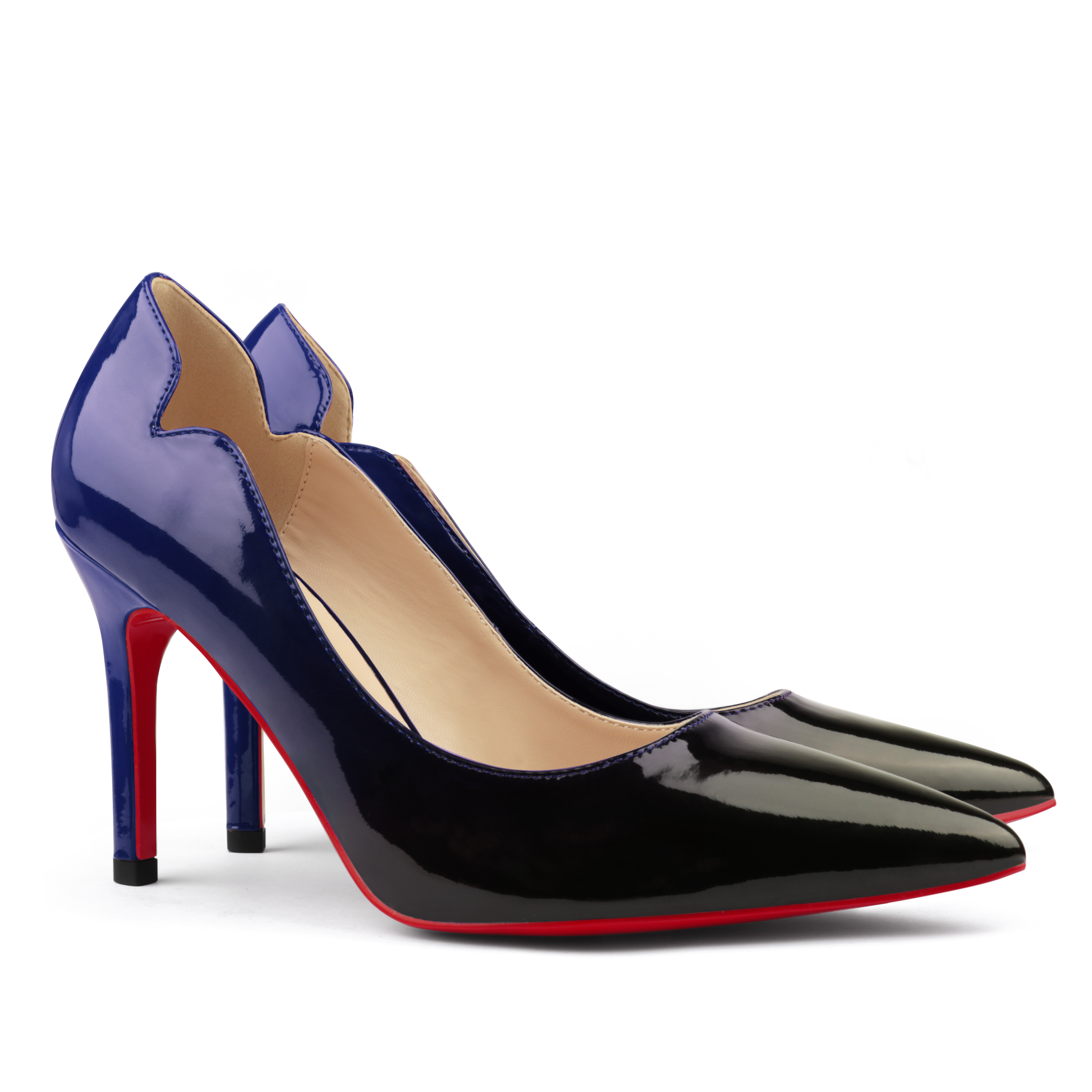 90mm Women's Pointed Toe Kitten Heels Chick Red Bottom Stiletto Gradient Pumps-MERUMOTE