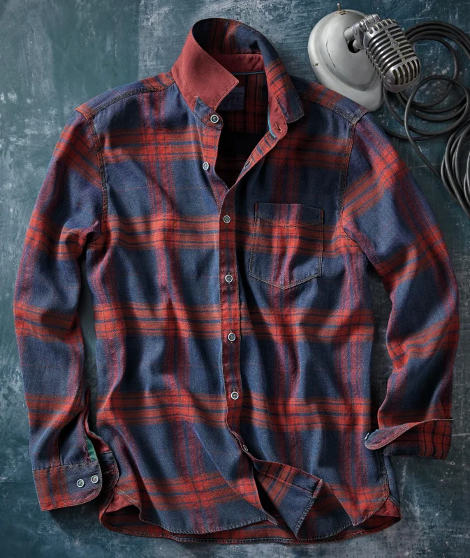 	
Men's Casual Linen Flannel Vintage Plaid Shirt
