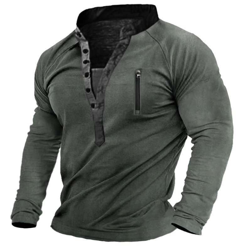 Men's Outdoor Tactical Printed Long Sleeve Henry T-shirt
