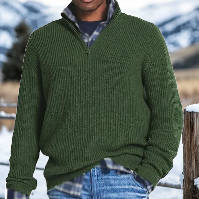 Men's Retro Quarter Zip Collar Western Style Knitted Sweater Pullover