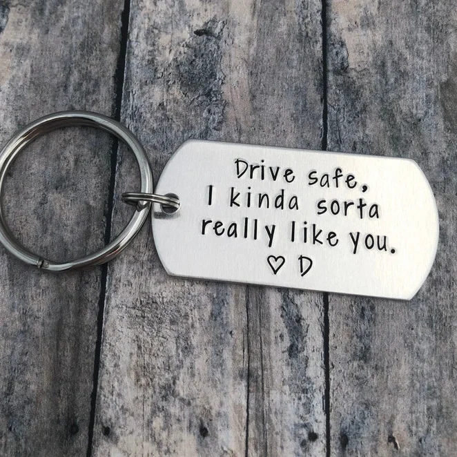 Personalized Initial Couple Keychain "Drive Safe, I Kinda Sorta Really Like You"