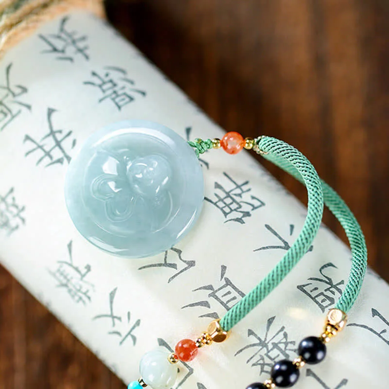 925 Sterling Silver Buddha Round Jade Prosperity Necklace Pendant