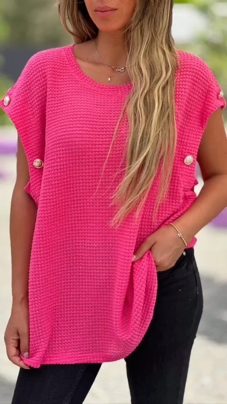 BUY 2 FREE SHIPPING-Waffle Button One Sleeve Top
