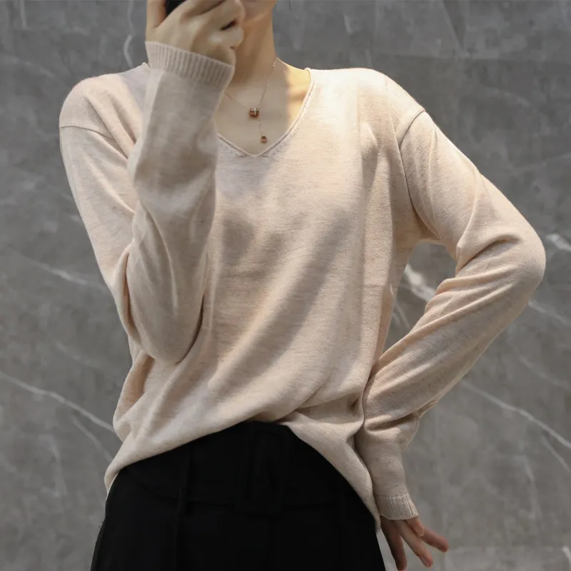 Churchf Churchf Style Autumn Winter Woolen Sweater Female V Gets Short Money Inside Build Head Sweater Slim Bottom Sweater