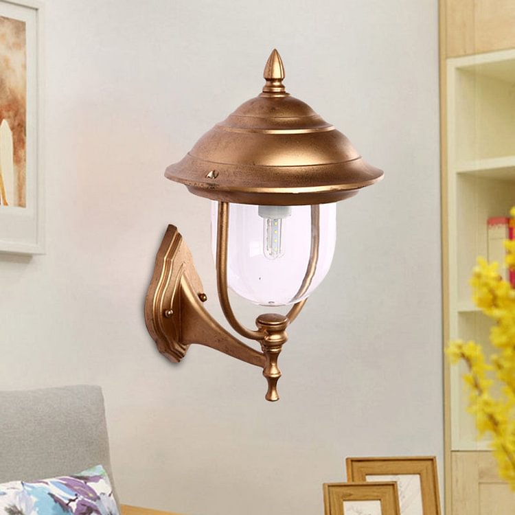 Lodges Urn Sconce Light Fixture 1-Light Metallic Wall Lighting Ideas in Black/Brass with Clear Glass Shade