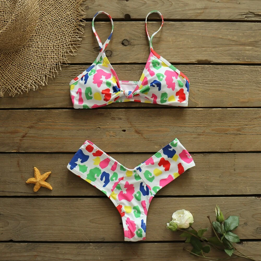 2021 New Sexy Low Waist Bikini Set Leopard Print Floral Splice Push Up Swimwear Women Beach Wear Swimsuit Bathing Suit biquini