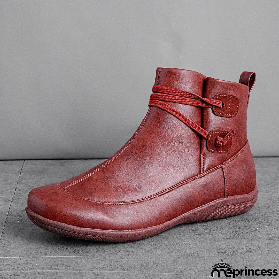 Women's Braided Strap Flat Heel All Season Boots