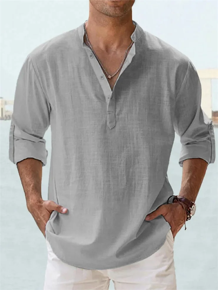 Men's Cotton Linen Casual Long Sleeve Shirt