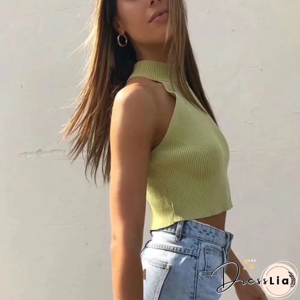 Summer New Sexy ladies tops slim crop elastic solid color narrow shoulder vest black women