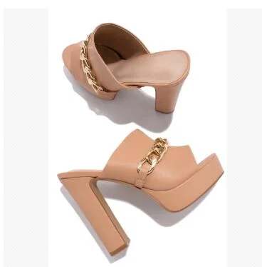 Trendy Platform Sandals Chunky Super High Heels Women Chain  Shoes Slingback Peep Toe Slippers Sexy Brief Sandalias Mujer 2021