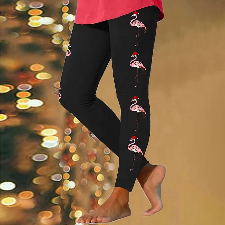 Women's Christmas Flamingo Print Leggings