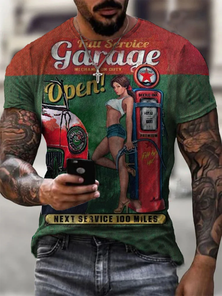 Mens retro Moto Tin Logo Printed T-shirt / [viawink] /