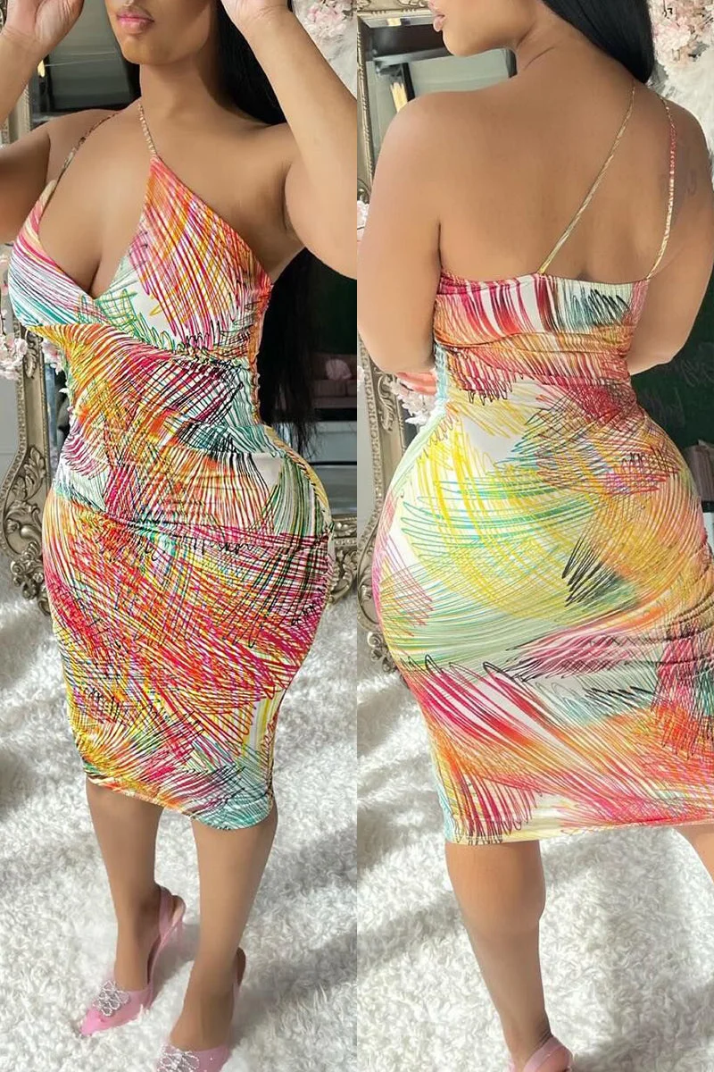 Sexy Print Backless Spaghetti Strap Sleeveless Dress Dresses