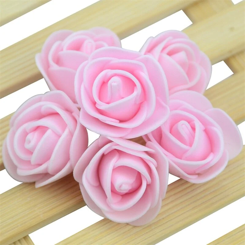 50PCS/Lot Artificial Mini PE Foam Rose Flower Head Handmade DIY Wedding Home Decoration DIY Scrapbooking Fake Flower Kiss Ball