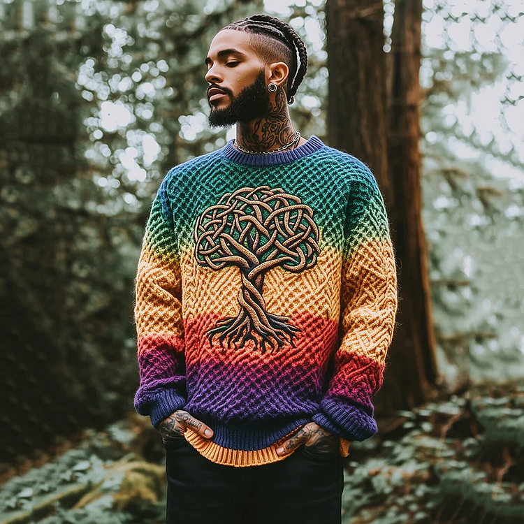 Vintage Tree Of Life Pattern Warmth Knitted Jacquard Unisex Sweater