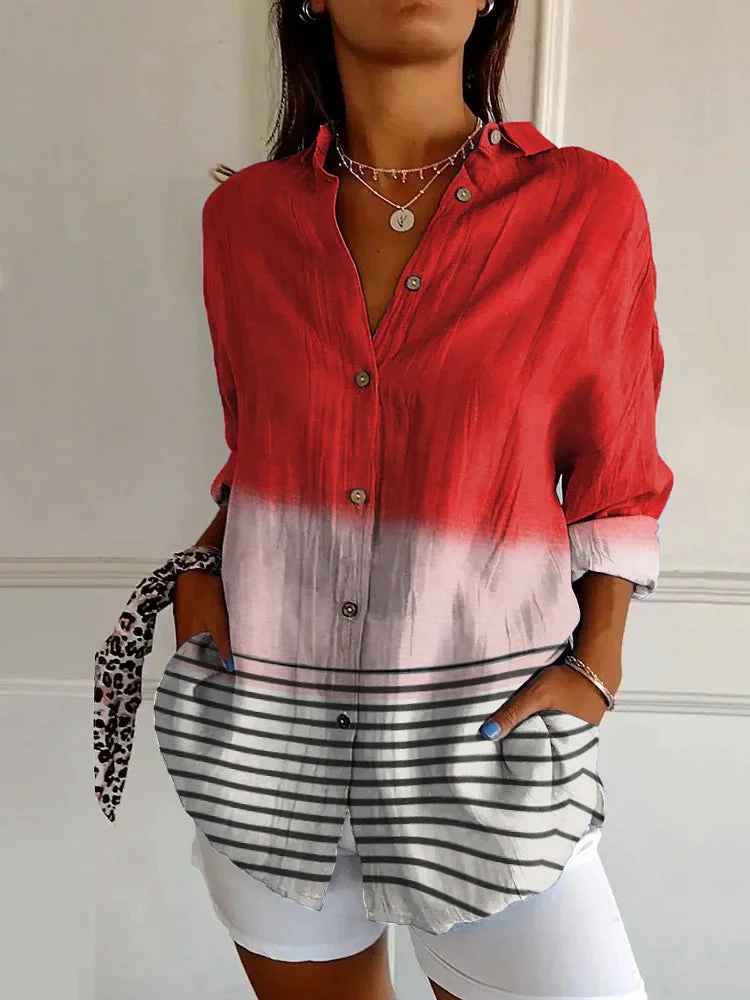 Vintage Abstract Art Print Casual Long-sleeved Shirt