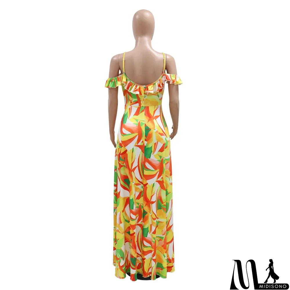 MidiSono - Sexy v-neck sling irregular print summer fashion dress