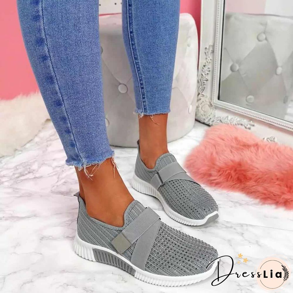 Back To School Outfit  Sneakers Women Shoes Spring Female Shoes Crystal Solid Mesh Sneakers Flats Fashion Ladies Sport Shoes Light Vulcanized Shoes
