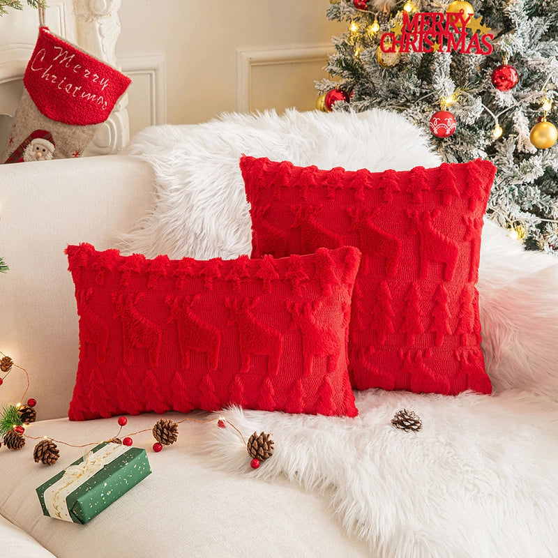 Christmas Pillow Case Plush Snowflake Christmas Tree Embroidered Hair Living Room Sofa Cushion Holiday Party Decorative Pillow Case