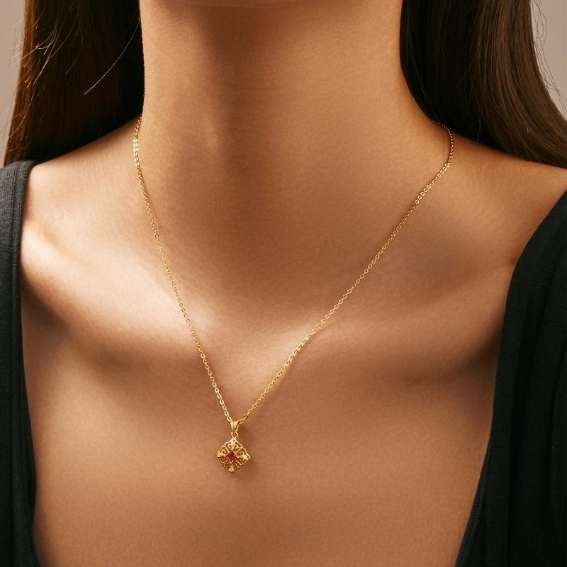 925 Sterling Silver Zircon Cable Chain Plating Inlay Geometric Pendant Necklace