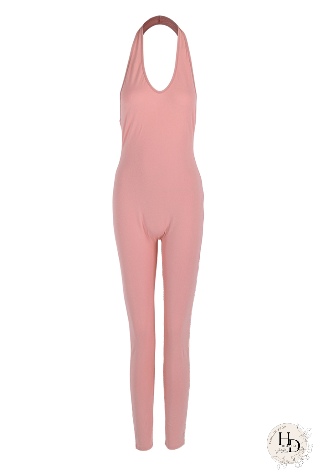 Black Sexy Solid Backless Halter Skinny Jumpsuits