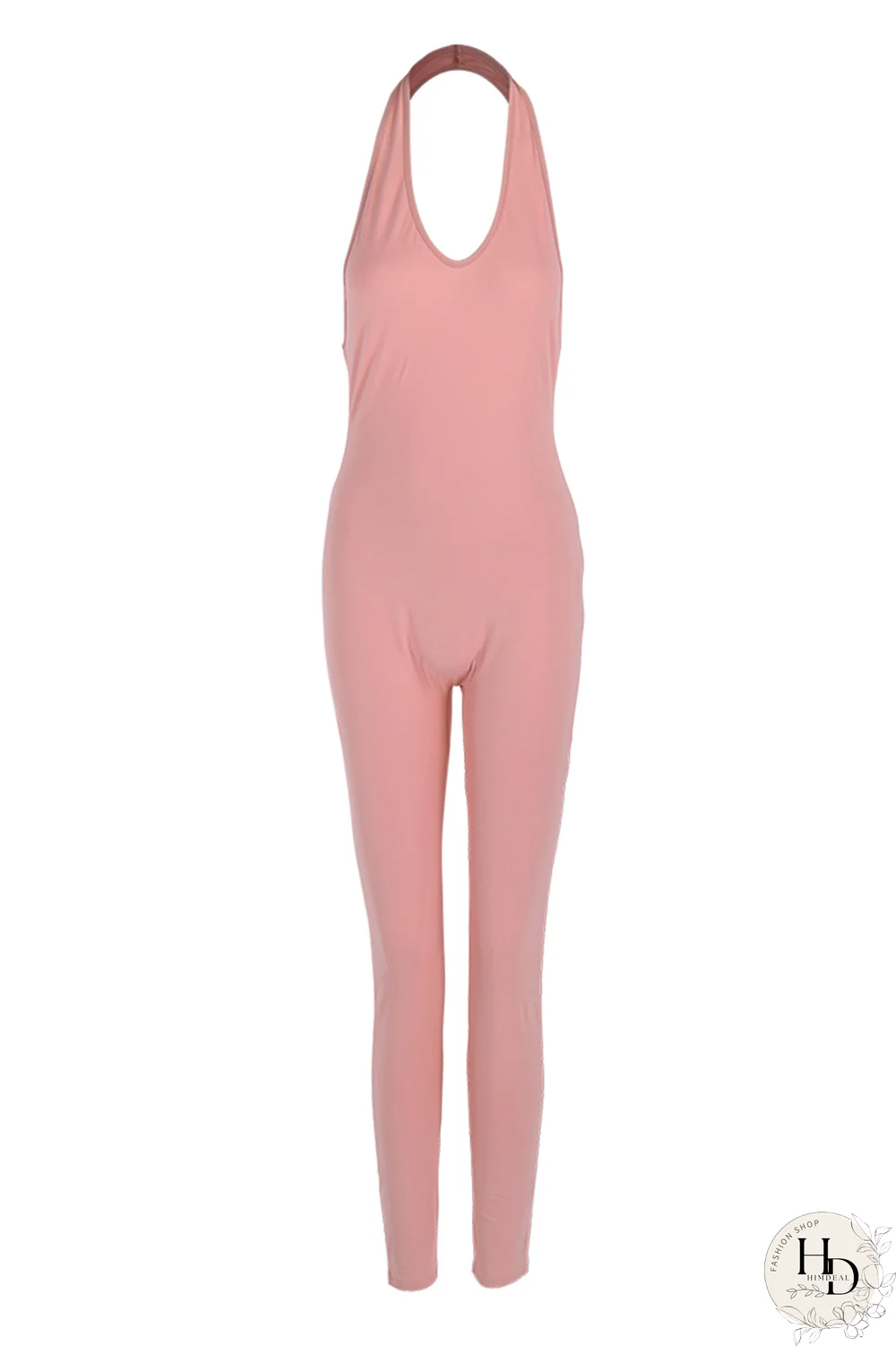 Black Sexy Solid Backless Halter Skinny Jumpsuits