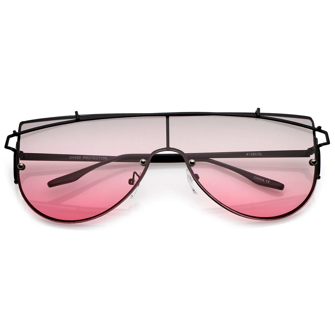 Futuristic Rimless Metal Crossbar Gradient Colored Mono Lens Shield glasses 61mm