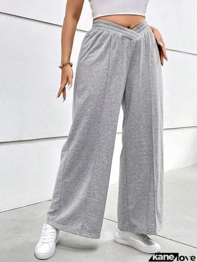 Plus Size Elastic Waist Wide Leg Pants