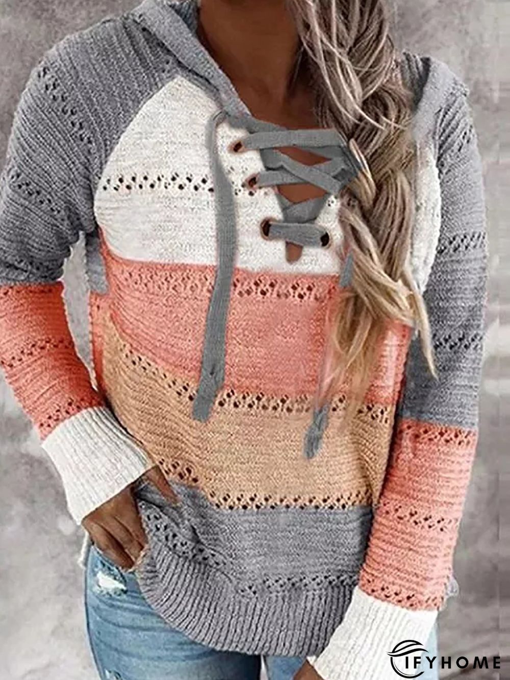 Color-Block Shift Long Sleeve Casual Tunic Sweater Knit Jumper | IFYHOME