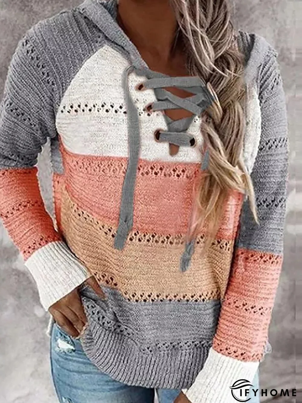 Color-Block Shift Long Sleeve Casual Tunic Sweater Knit Jumper | IFYHOME