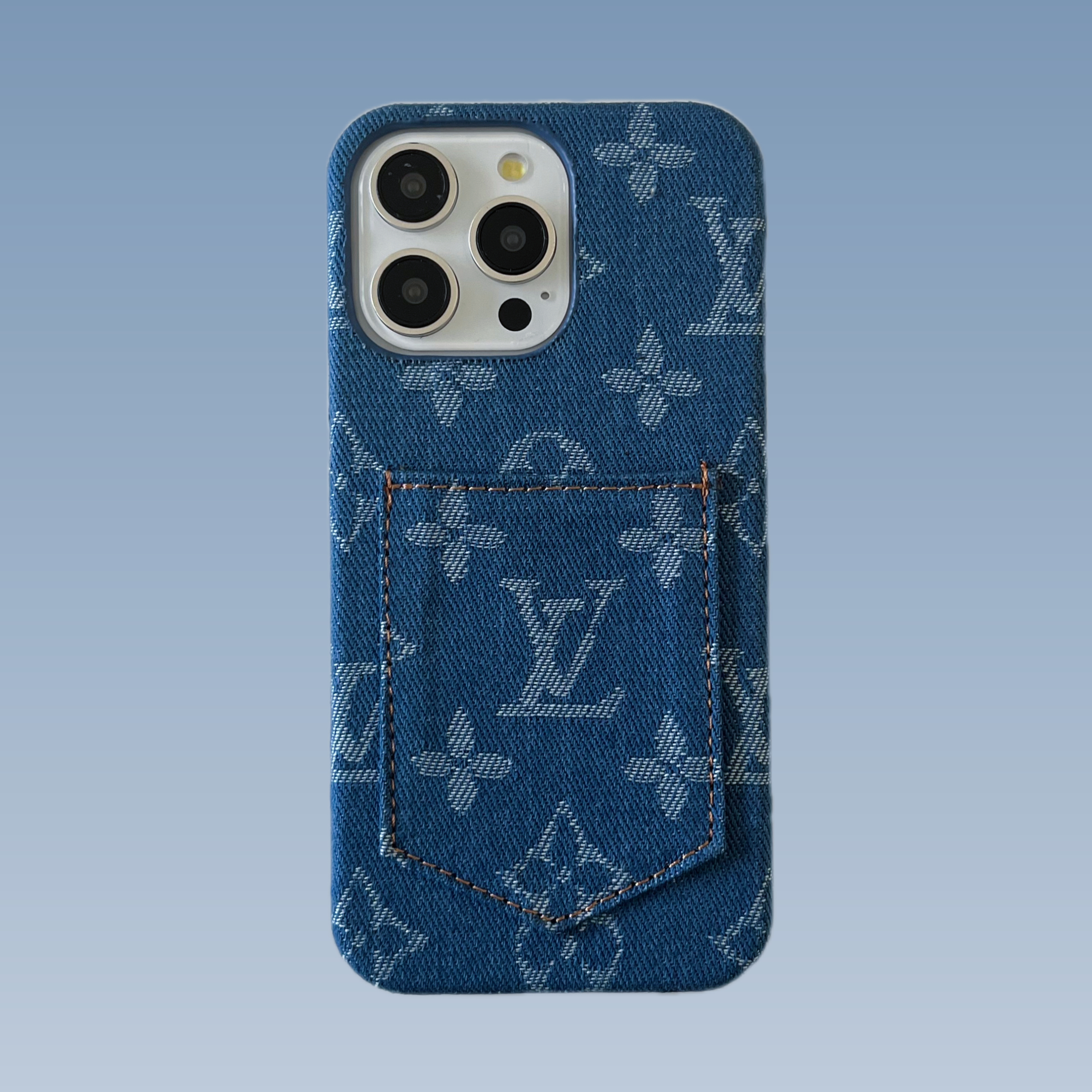 Denim Canvas LV Back Card Slot Apple iPhone Case