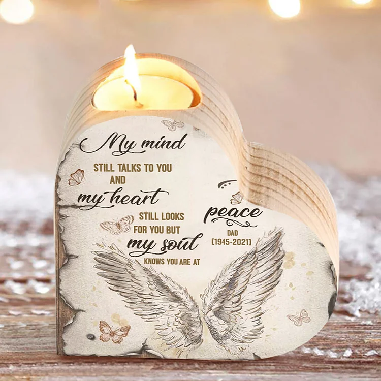 Personalized Wooden Heart Candle Holder Memorial Candlesticks "My mind still talks to you" Gifts For Lost of Loved One