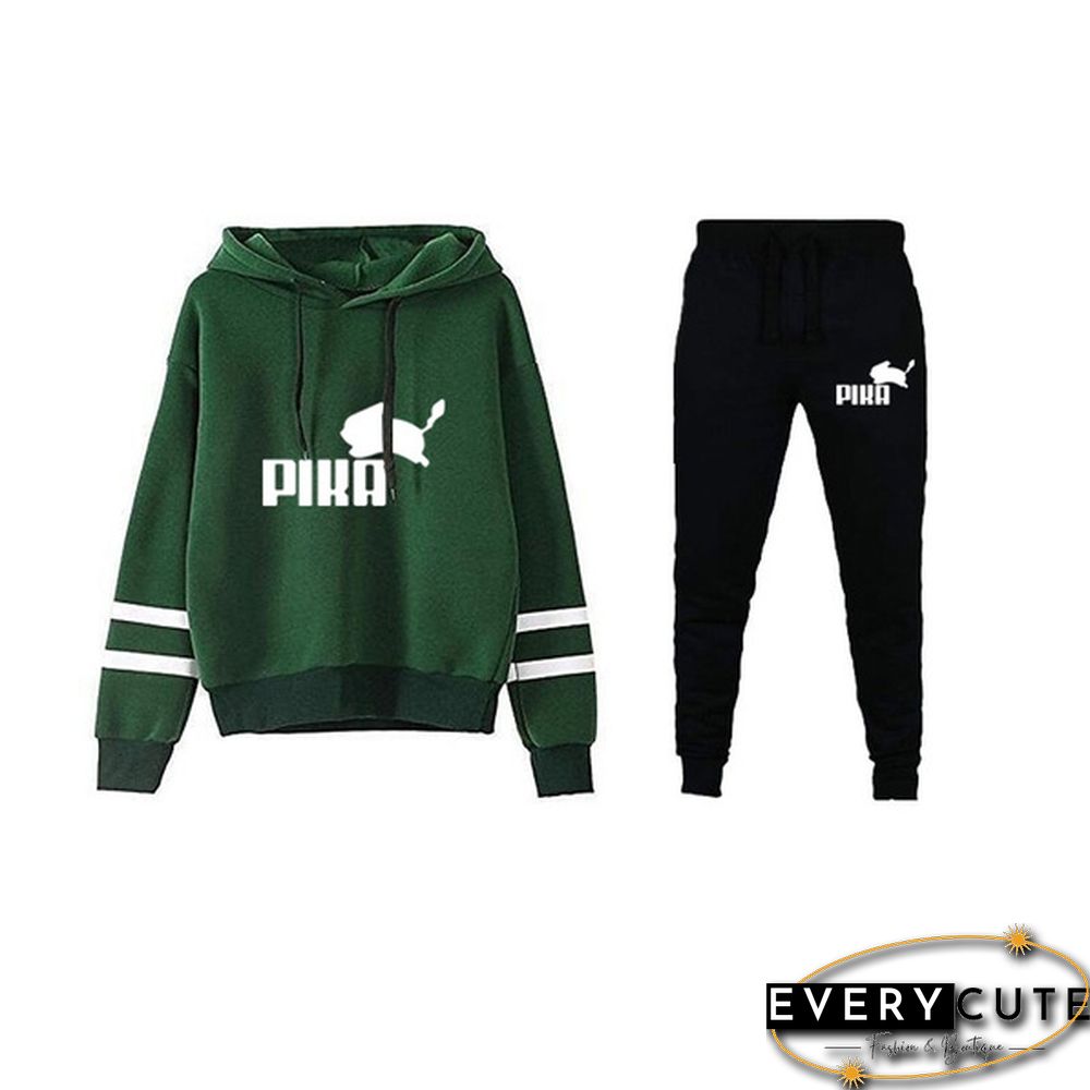 Women Printed Hoodies + Pants Set Casual Hoodie Tracksuits Knitted Two-piece Casual Sports Suit