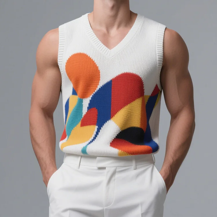 Okaywear Knitted Colorblock V Neck Sleeveless Tank Top Okaywear