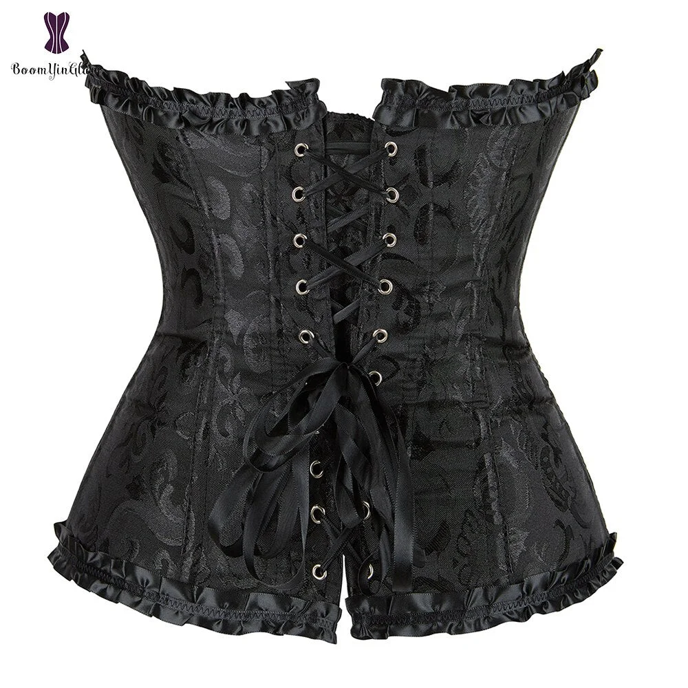 Vintage Body Training Shapewear Corset Pleated Trimmer Corselet Lace Up Boning Corsets & Bustiers With G String 810#