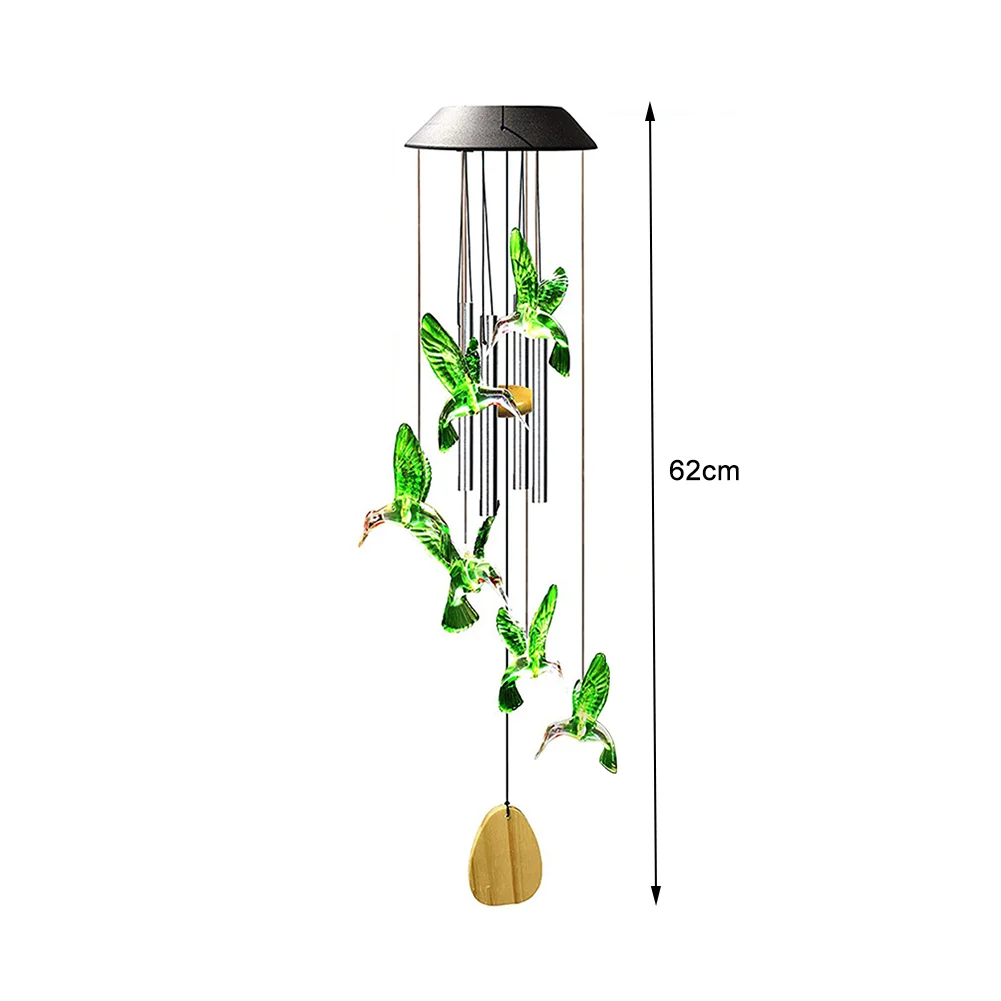 Colorful LED Solar Light Outdoor Wind Chime Hummingbird Pendant Lamps (A)