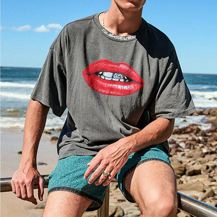 Oversized Seaside Holiday Casual "QuickSilver" Short-sleeved T-shirt c162