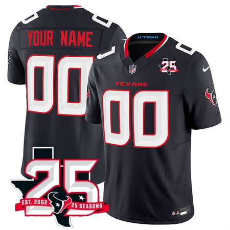 Men's Houston Texans Navy 2026 25th Anniversary Patch Vapor F.U.S.E. Limited Custom Jersey