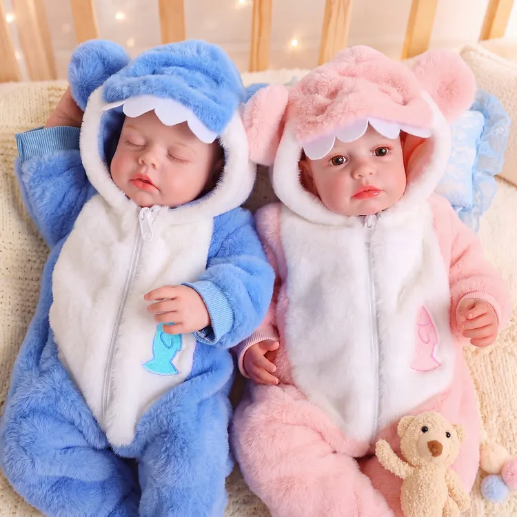 Babeside 20'' Vinyl Baby Twins Lucy & Carina Soft Plush Reborn Dolls Gift Set Sleeping Newborn Doll