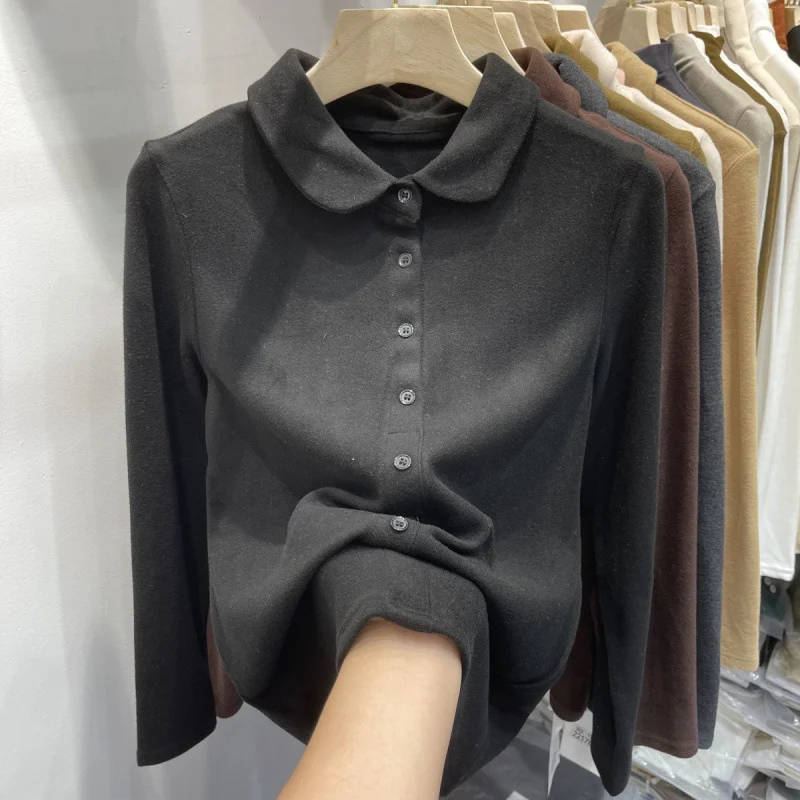 Athvotar Athvotar De-Velvet Shirt Bottomed Women 2025 Autumn And Winter Exquisite Collared Temperament Fashion Warm Inside The Shirt