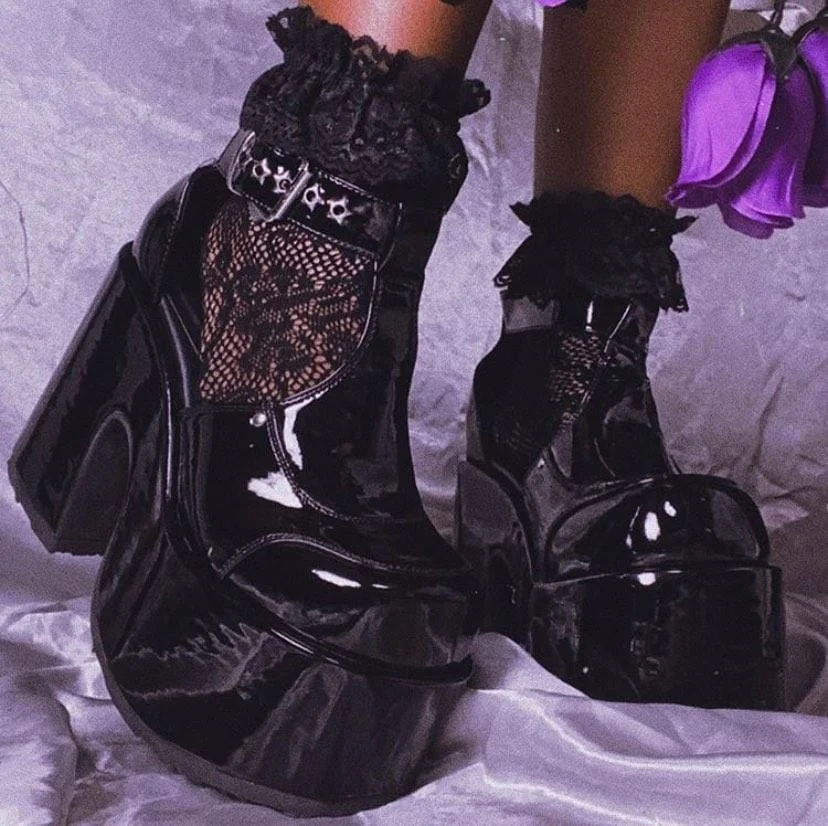 BONJOMARISA INS 2021 Platform Round Toe high-heeled Buckle Strap Punk Cool Goth women's Sandals Cutout Thick Heel Summer Shoes
