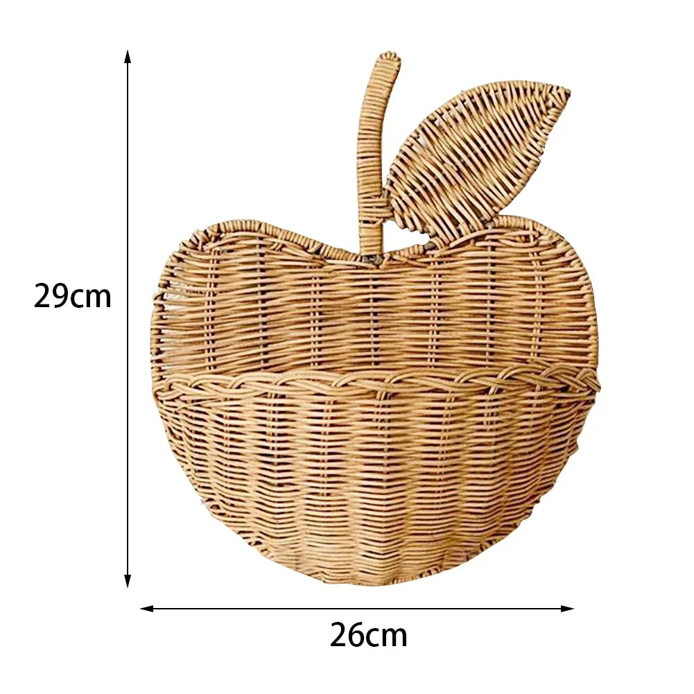 Handmade Storage Basket Woven Wicker Rattan Baskets for Kids Clothing Toys Apple Shape Hanging Storage Organizer Wall Decor