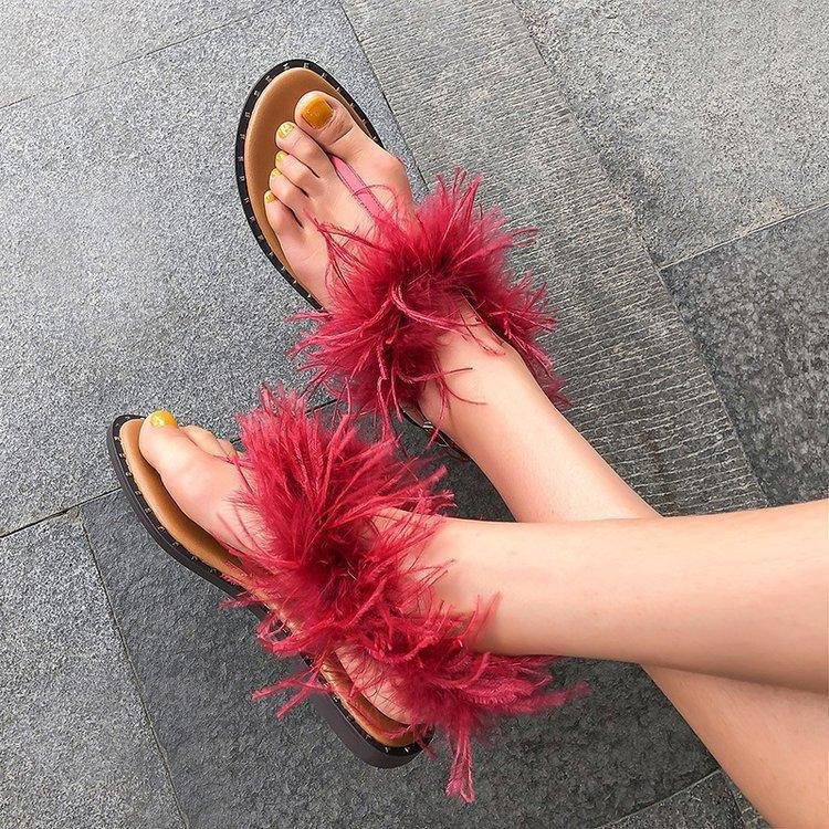 Women's fuzzy clip toe buckle strap sandals